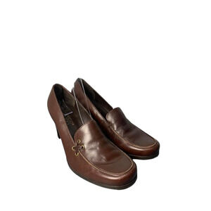 Franco Sarto Womens Brown Leather Heeled Loafers Size 7W